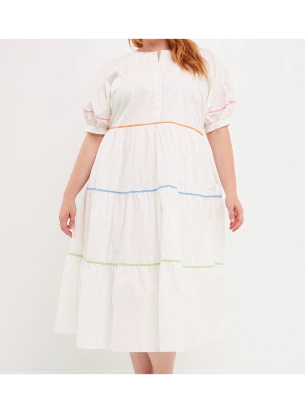 English Factory White Midi Dress with Rainbow Stitching